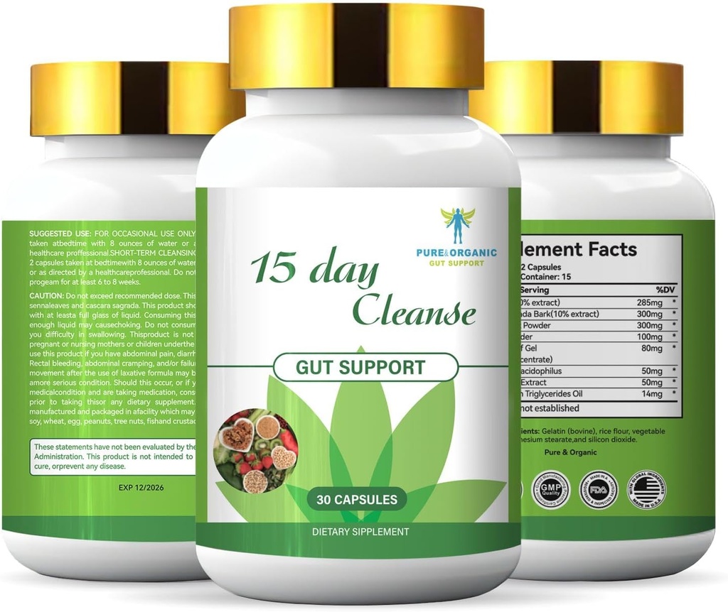 Pure&Organic 15 Tage Cleanse for Gut System - Softgel Kapseln mit Ginkgo Biloba & Ginger (30 Kapseln) - Natürliche Detox, Verdauungsgesundheit