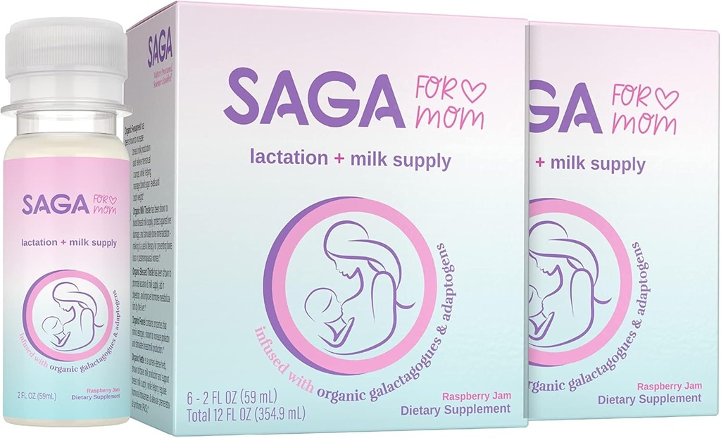 SAGA Organic Lactation Shots | Brustmilch-Ergänzung mit Adaptogenen – Fenugreek & Milk Thistle | Hohe Bioverfügbarkeit & Fast Onset | Boosts Daily Milk Supply | Orange Mimosa 2oz Shots (4-Pack)