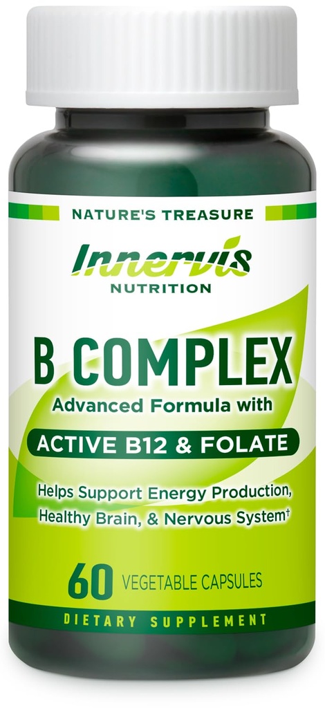 Bioaktiver B-Komplex mit aktivem B12 & Folate – unterstützt Energie, Gehirn & Nerve Gesundheit, 60 Vegan Kapseln