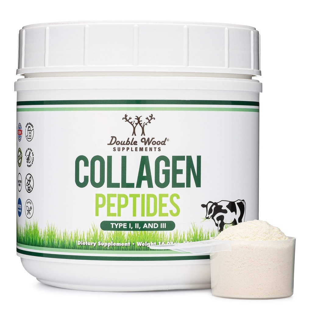 Kollagenpeptide Pulver - Hydrolysiertes Kollagen, Keto Safe - 16.08oz - Multi Typ 1, 2 und 3 (Gras Fed Bovine Source) (Colageno Hidrolizado) Kollagenpräparate für Frauen und Männer von Double Wood