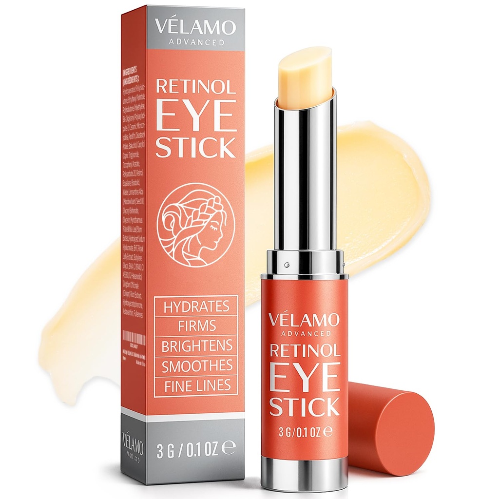 Baume des yeux VELAMO AVANCED Retinol Bâton avec Bakouchiol: Crème sous les yeux pour les cercles sombres et le puffines - Anti vieillissement réduit les rides de lignes fines sous les sacs oculaires en 4-8 semaines 0,1 OZ/3g