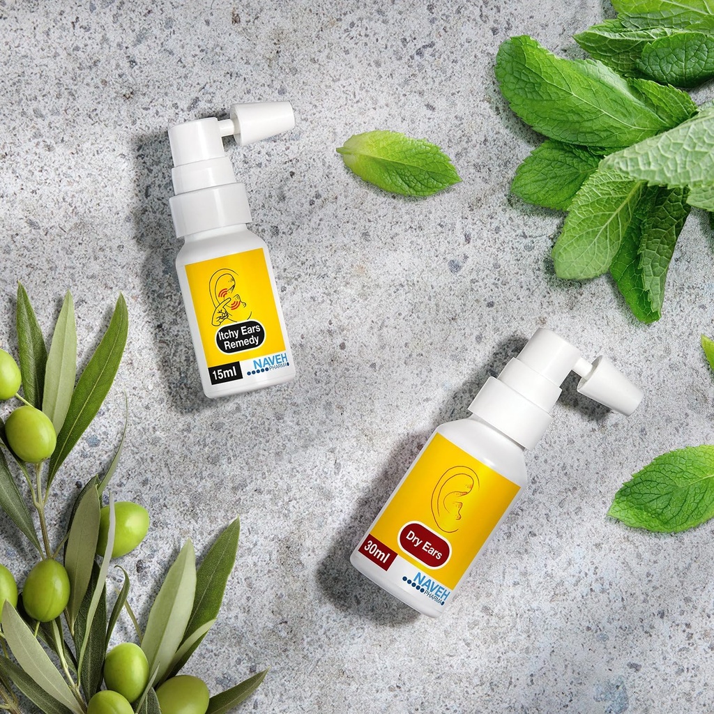 NAVEH PHARMA Itchy Ohren Remedy Ear Cleaning and Itch Relief (0,5 fl oz) + NAVEH PHARMA Dry Ears Cleaning and Itch Relief (0,5 fl oz) + NAVEH PHARMA Dry Ears - Swimmers Ear Drops Spray 1fl oz)