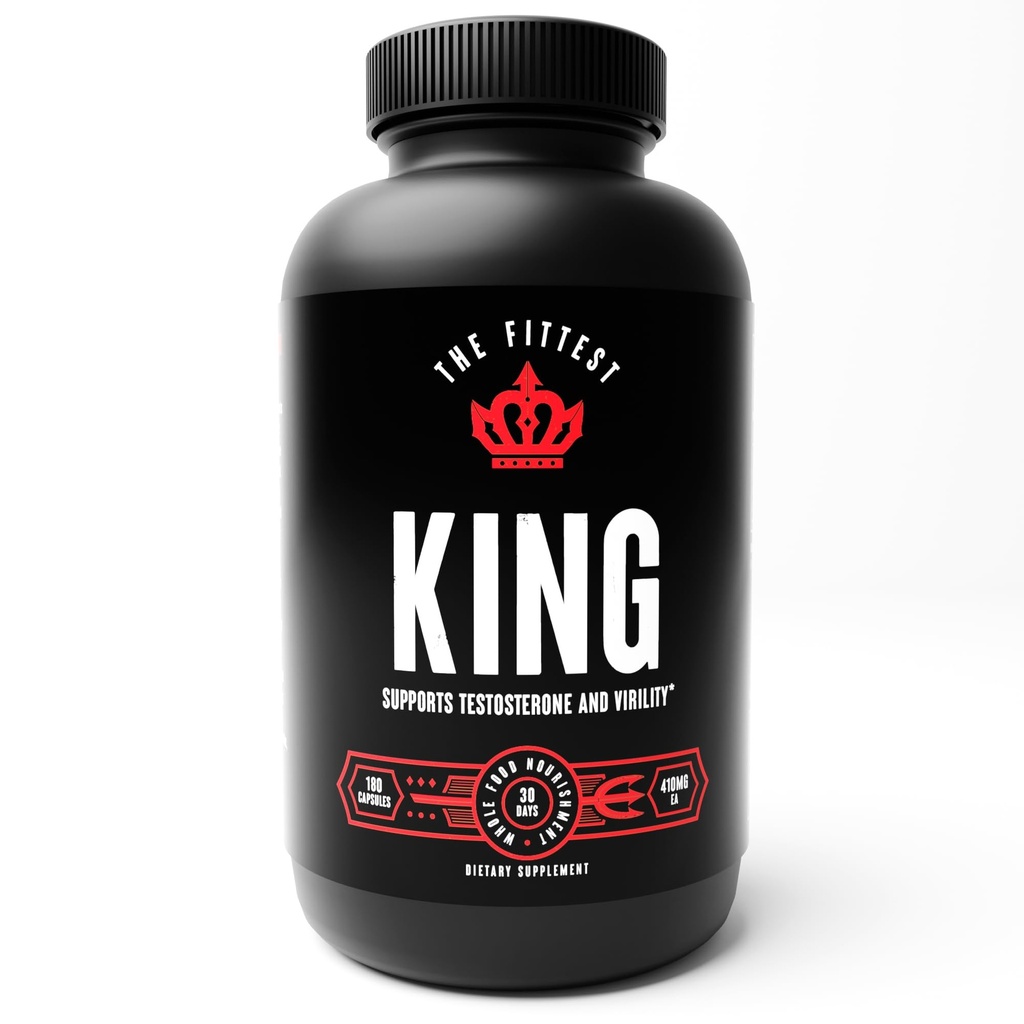 The Fittest King - Testosterone Booster Supplement - Supports Hormone Health, Stamina, & Strength - Includes Grass fed Bovine Liver, Bone Marrow, Heart & Testicle - 180 Capsules