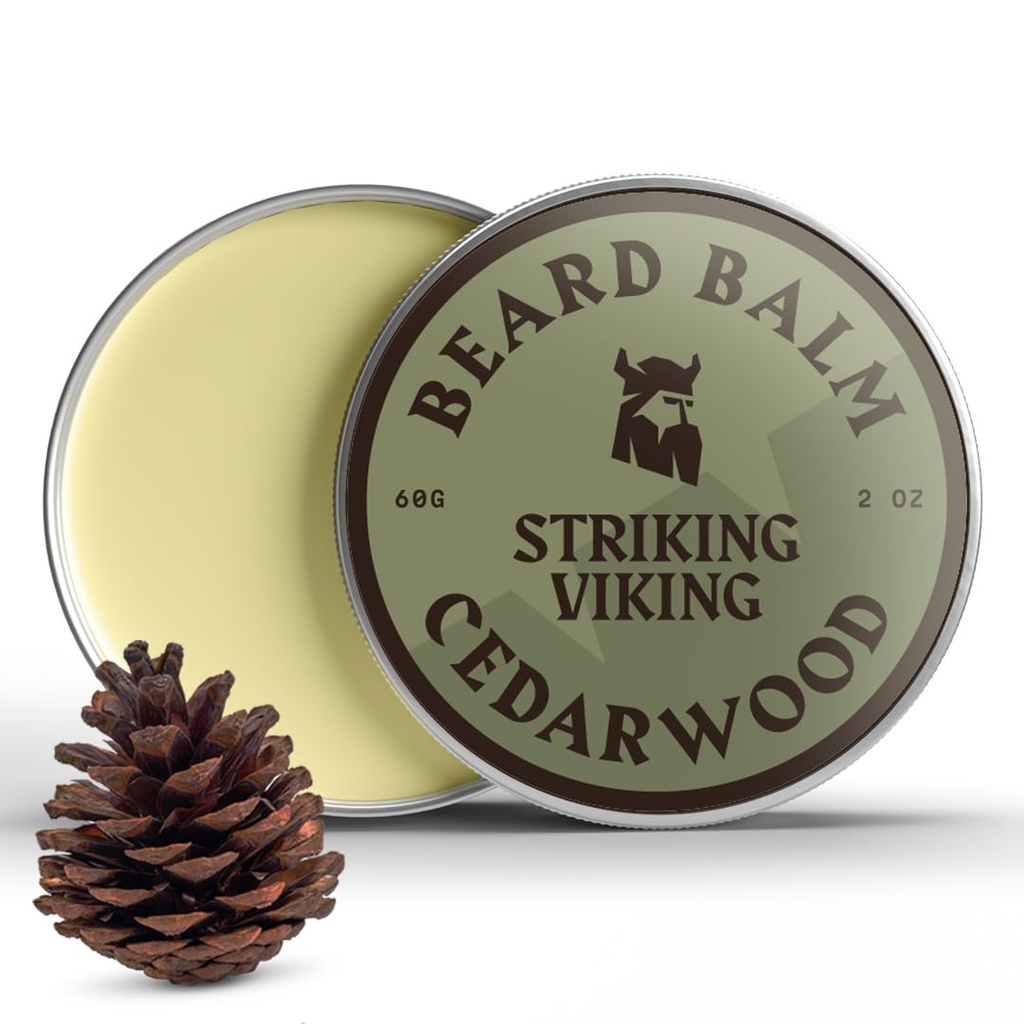 Baume à barbe viking pour hommes - Laisser en conditionneur de barbe - Baume à barbe façonné fabriqué avec des huiles de beurre, d'argan et de jojoba naturellement dérivés (2 once (paquet de 1), Cedar Scent)