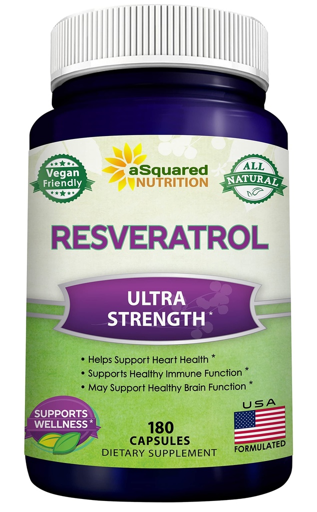 Resvératrol 100% naturel - 1000mg par portion Max Strength (180 Capsules) Supplément antioxydant, pilules trans-resvératrol pour la santé cardiaque et pur, polyphénols