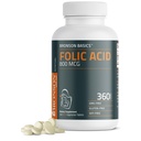 Bronson Folic Acid 800 MCG unterstützt pränatale Entwicklung, 1 Jahr Versorgung, Non-GMO, 360 Tabletten