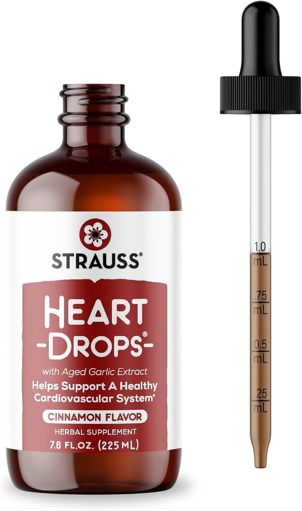 Strauss Naturals Herz Tropfen – Natürliche Mistletoe & Aged Knoblauch Extrakt Herz-Gesundheits-Ergänzung – Hilft Pflege gesundes Herz-Kreislauf-System – Vegan & Non-GMO – Cinnamon Flavored – 225 ml Flasche