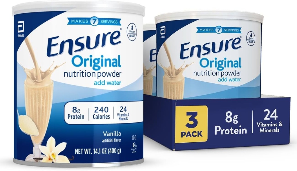 Gewährleistung Original Vanilla Nutrition Powder | Vanilla Protein Powder | Small Meal Replacement Shake Mix | 8g Protein, 24 Vitamine & Minerals | Immune Health | 14.1 oz - 3 pack