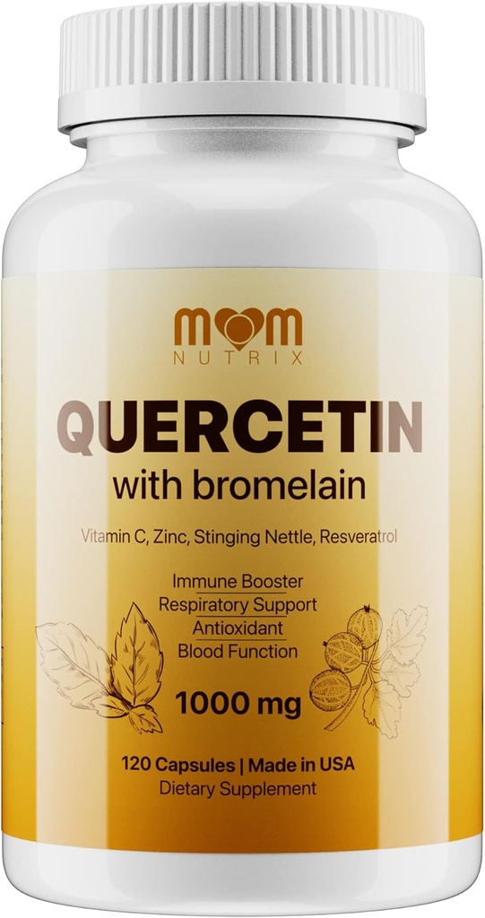 Advanced Quercetin mit Bromelain - 120 Kapseln mit Elderberry, Sting Nettle, Resveratrol, Zink, Vitamin C & D - Made in USA