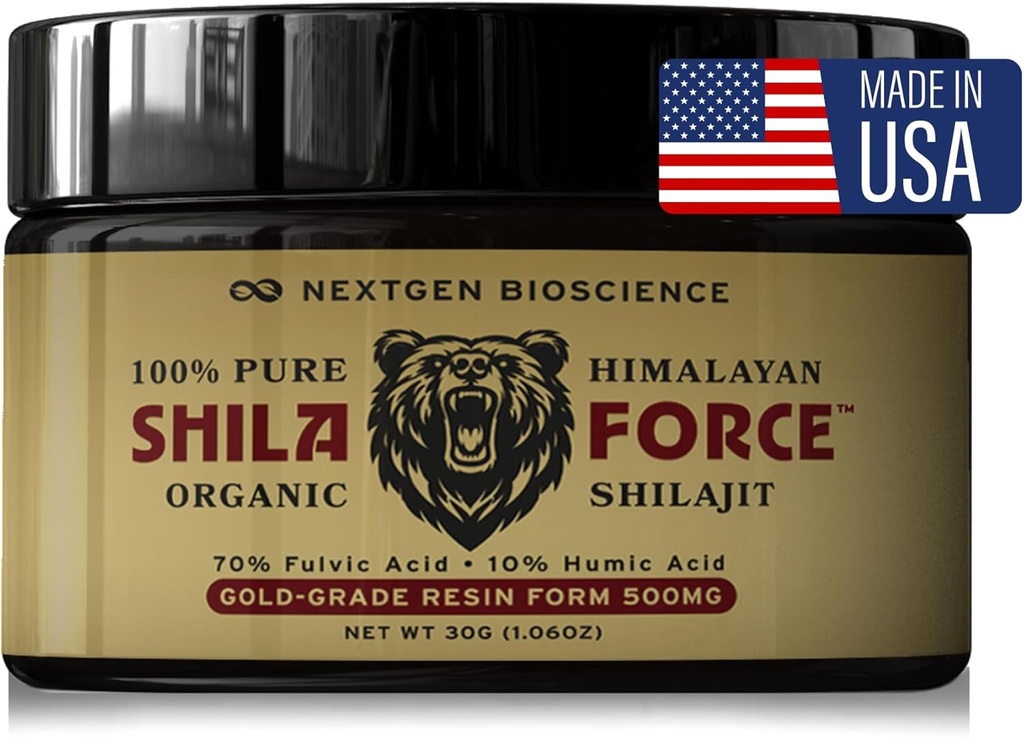 ShilaForceTM Shilajit Pure Gold-Grade Wild-Harvested Himalayan Organic Live Resin - 500mg 70% Fulvic Acid & 10% Huminsäure mit 85+ Trace Minerals, 30g Made in USA, Braun