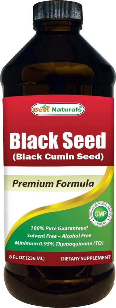 Best Naturals Black Seed Oil - Minimum 0.95% Thymochinon (TQ) - Kaltgepresste Nigella Sativa Aids in Verdauungs-Gesundheit, Immununterstützung, Gehirnfunktion, Gelenkmobilität, Glutenfrei, Non GMO - 8 OZ