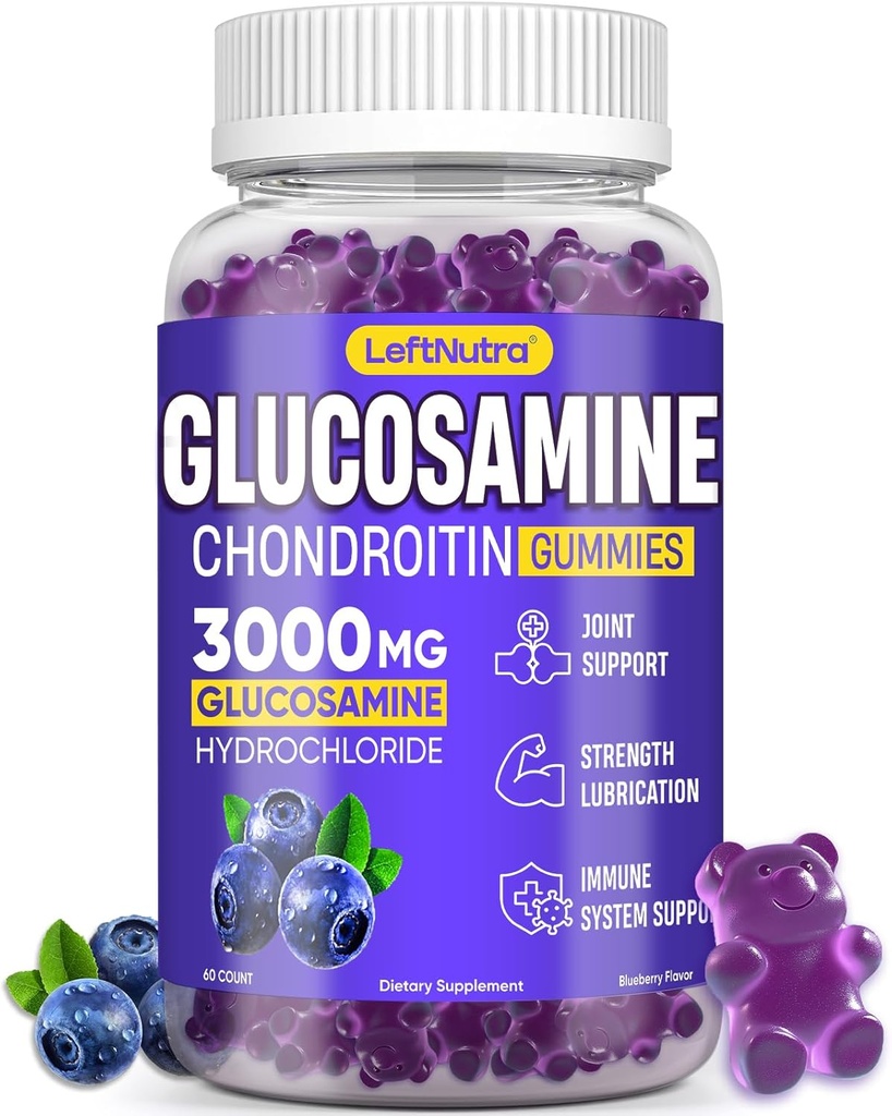 Glucosamin Chondroitin Gummies 3000mg, Advanced Glucosamine Chondroitin Msm, Joint Support Supplement, Antioxidante Immununterstützung, Knochen und Gelenke Flexibilität, Stärke und Mobilität, Blueberry Flavor