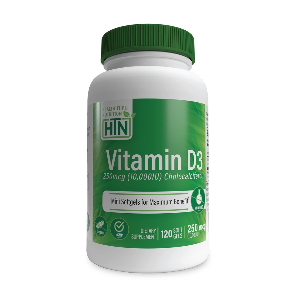 Gesundheit Thru Nutrition Vitamin D3 10.000iu 120 Mini Softgels für maximalen Nutzen | 250mcg Cholecalciferol | 3rd Party Getestet | Non-GMO USP Grad in Bio-EVOO | Immungesundheitsunterstützung