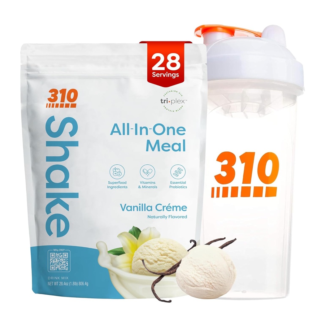 310 Ernährung All-in-One Meal Ersatz Shake Powder w/Shaker Cup Starter Kit - High Protein Fiber Rich Vegan Superfood Blend - Sugar-Free, Keto & Paleo Friendly, Low Carb - Vanilla Creme 28 srv