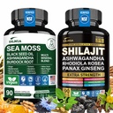Shilajit 9000mg, Sea Moss 17500mg, Ginger & Black Seed Oil 4000mg, Ashwagandha 5000mg, Rhodiola Rosea, 1000mg Panax Ginseng 1500mg, Alle in 1 Supplement - Sea Moss & Shilajit Vitality Bundle