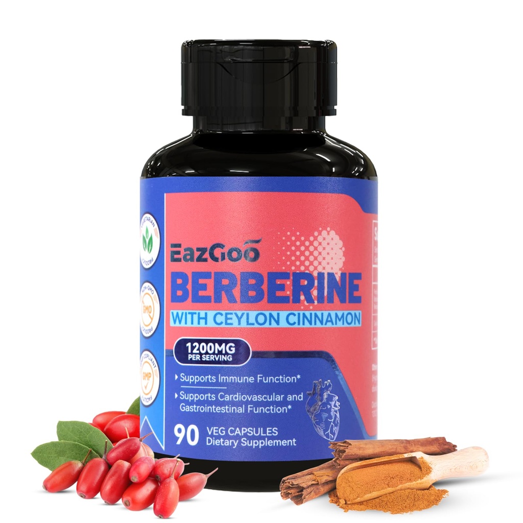 Premium Berberine Supplement 1200mg mit Ceylon Cinnamon - 90 Vegan Kapseln - Berberine HCL Supplement Non-GMO Glutenfrei, Immununterstützung