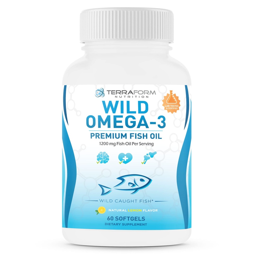 Dreifache Stärke Fischöl Omega 3 2400mg pro Servieren - Burpless, Zitronen entflammt Non-GMO, Gluten & Soy Free – 30 Servierungen