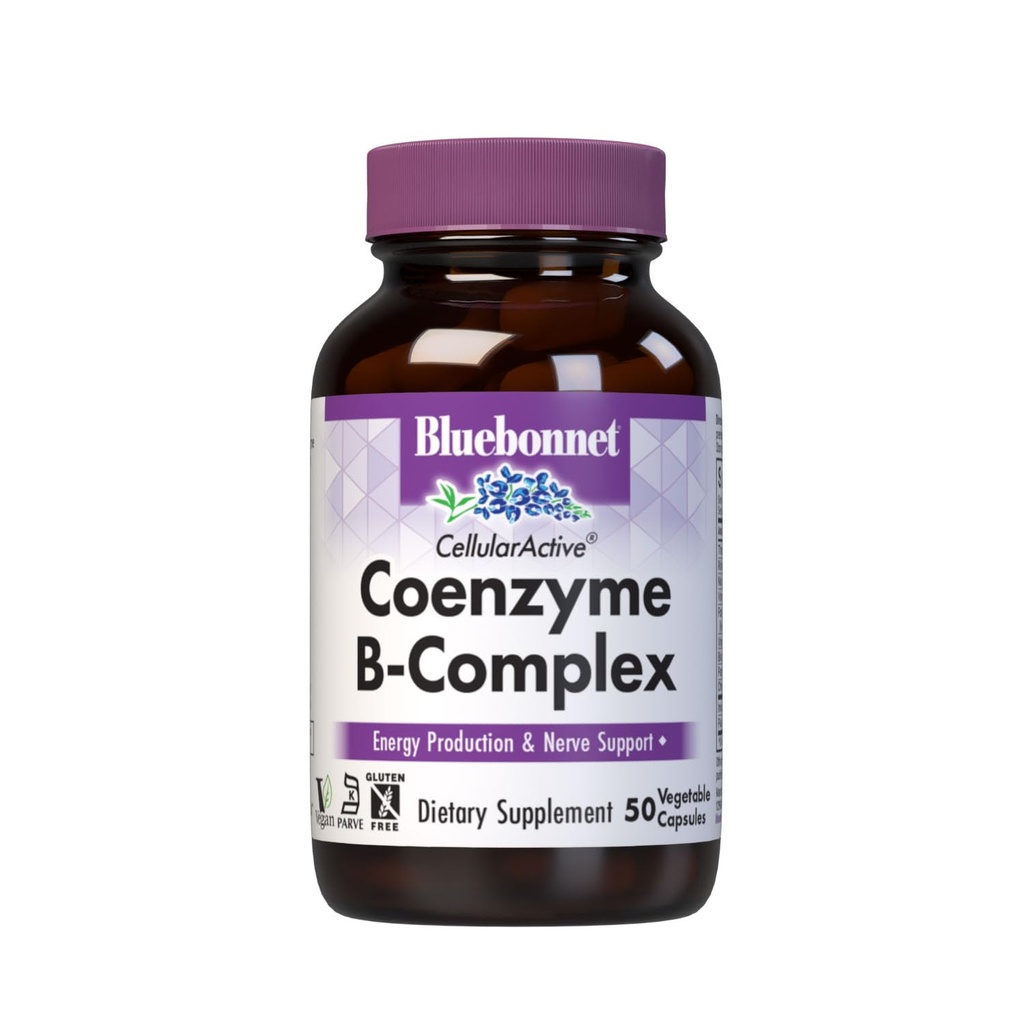 Bluebonnet Nutrition Cellular Active Coenzym B-Complex, Energy Production & Nerve Support*, Vegan, Kosher Certified, Glutenfrei, Sojafrei, Dairy-frei, 50 Gemüsekapseln, 50 Serviergeräte