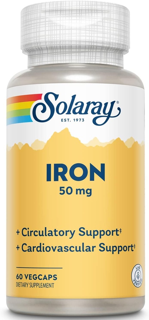 Solaray Iron 50 mg | Gesunde Zirkulation, Herz-Kreislauf-Funktion & Red Blood Cell Health Support | 60 VegCaps