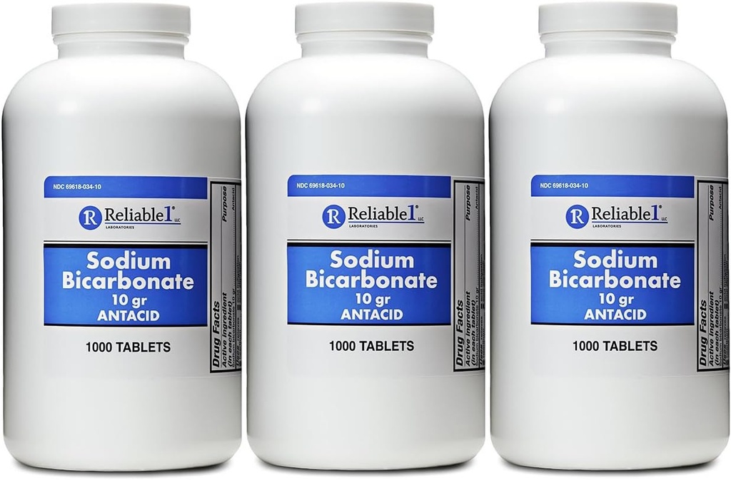 Natriumbicarbonat 650 mg 1000 Antacid Tablets, für Relief von Säure Verdauung, Sour Stomach & Upset Stomach Pack von 3