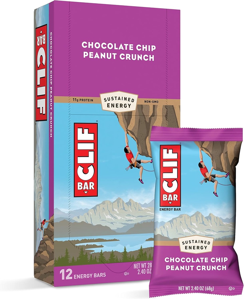 Clif Bars - Energy Bars - Schokoladen-Chip Peanut Crunch - Hergestellt mit Bio Hafer - Pflanzenbasierte Lebensmittel - Vegetarisch - Kosher (2.4 Unnce Protein Bars, 12 Count)