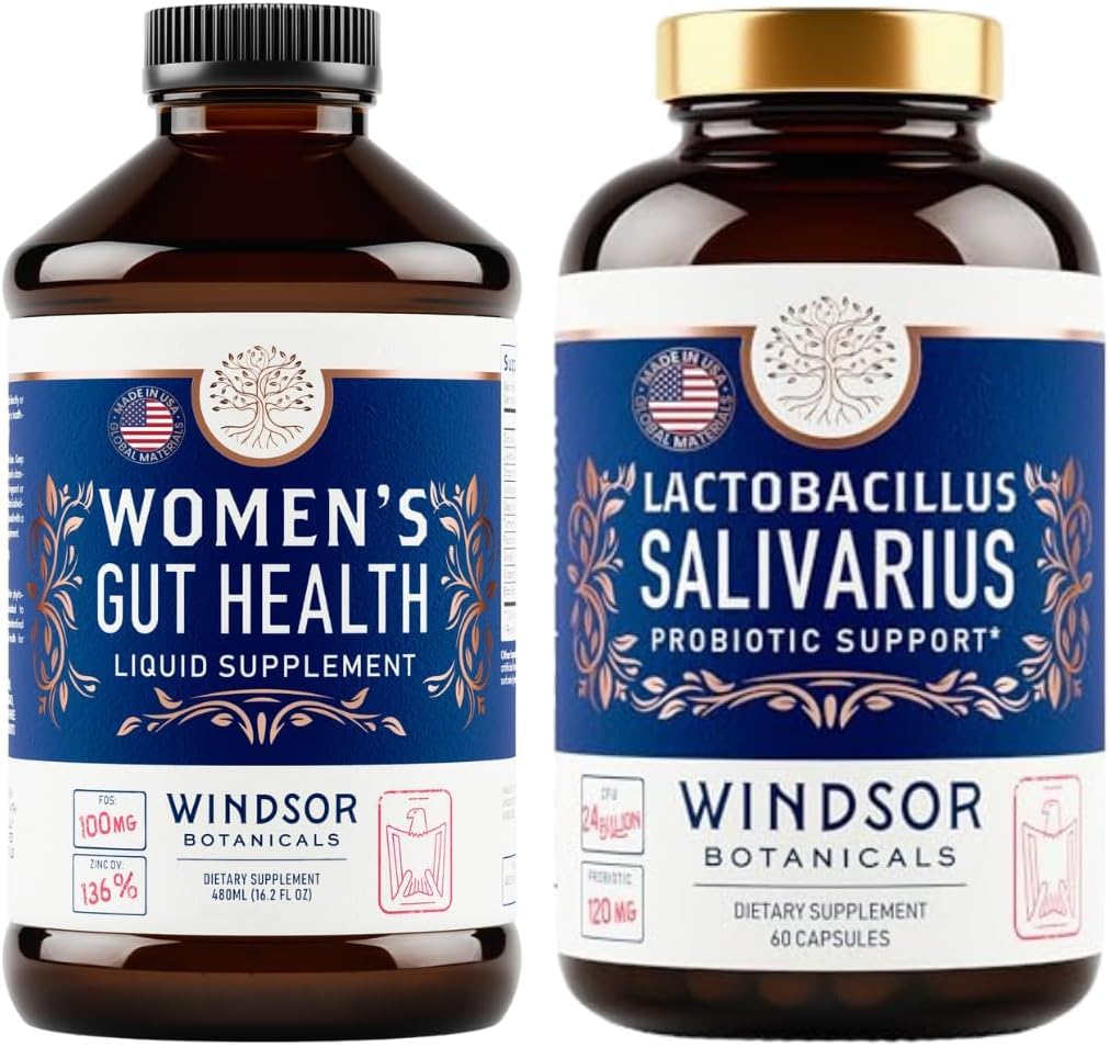 WINDSOR BOTANICALS Lactobacillus Salivarius Probiotic und IBS Gut Health Supplements - Oral and Gut Support Bundle