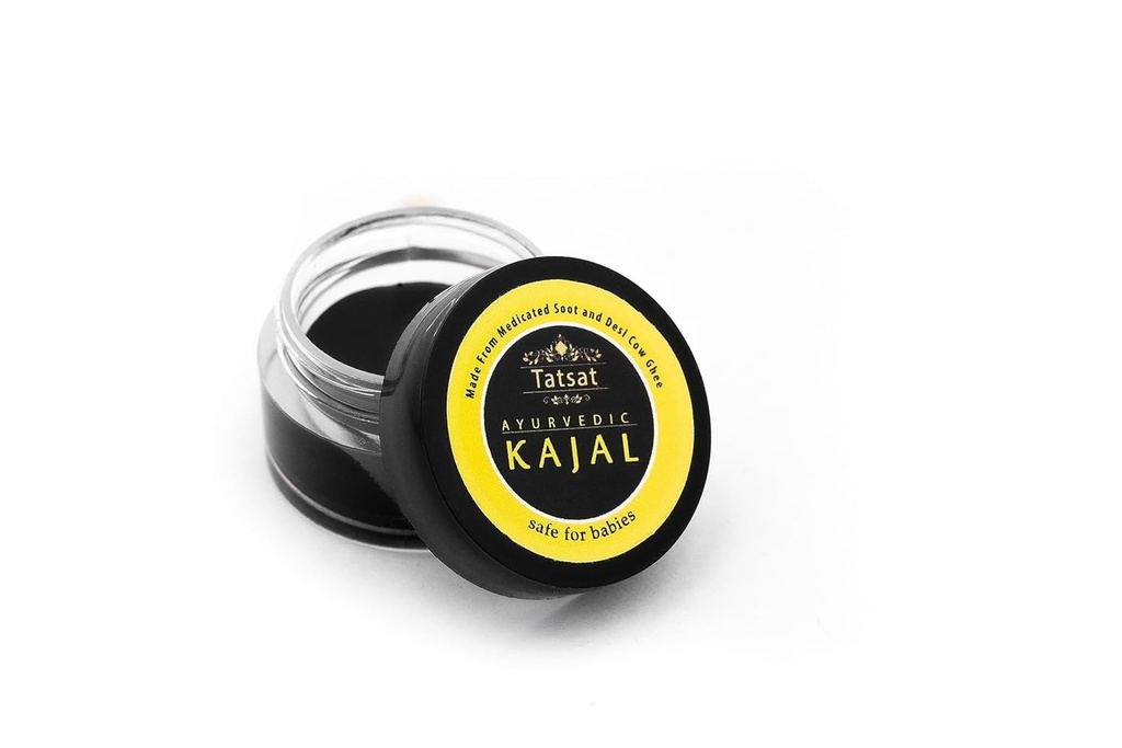 TATSAT - WELLNESS THROUGH AYURVEDA BABY Kajal,Natürlich, pflanzliche und ayurvedische mit medikamentöser Soot und Desi Cow Ghee|Safe für Babys|Lab getestet|No Konservierungsmittel, Schwarz, Matt Finish