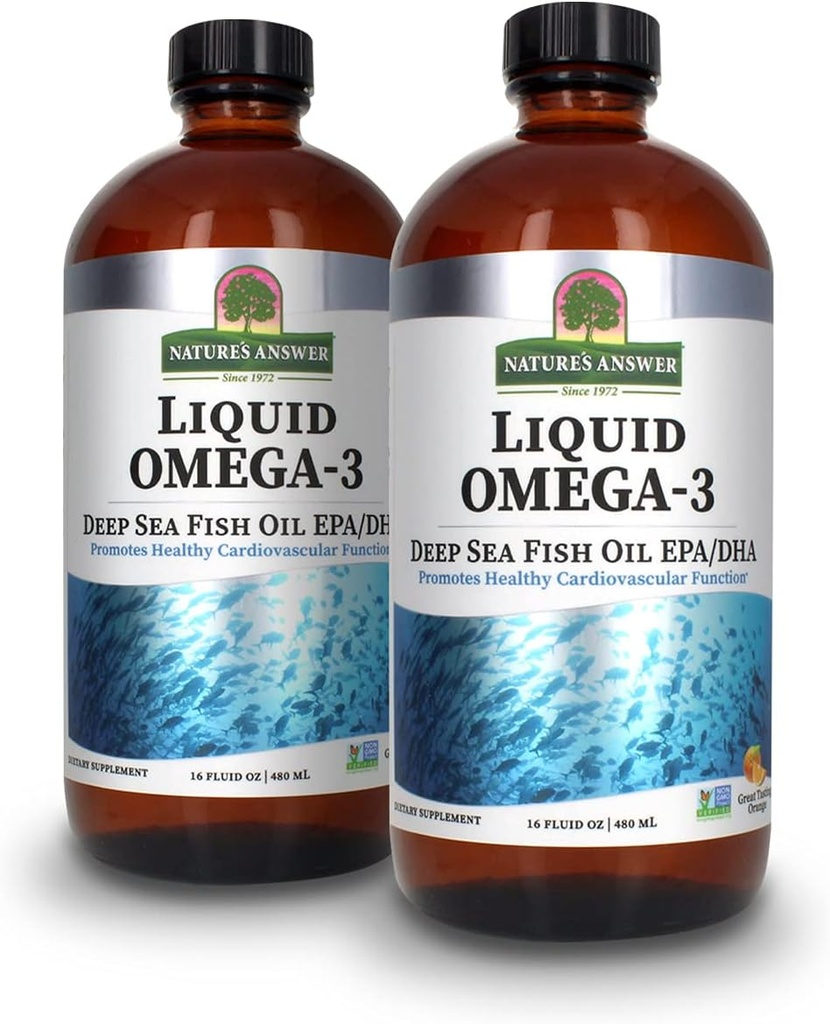 Nature's Answer Liquid Omega-3 | Deep Sea Fish Oil mit EPA/DHA Nahrungsergänzung | Cardiovascular Support | Keine Konservierungsstoffe & Gluten-Free 16oz (Pack von 2)