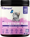 ZENAPET Cat Colostrum Plus Premium Pulver Topper, Immun- & Verdauungs-Ergänzung, 240 Servierungen (8-Monats-Versorgung), Unterstützt Haut & Coat, Made in USA