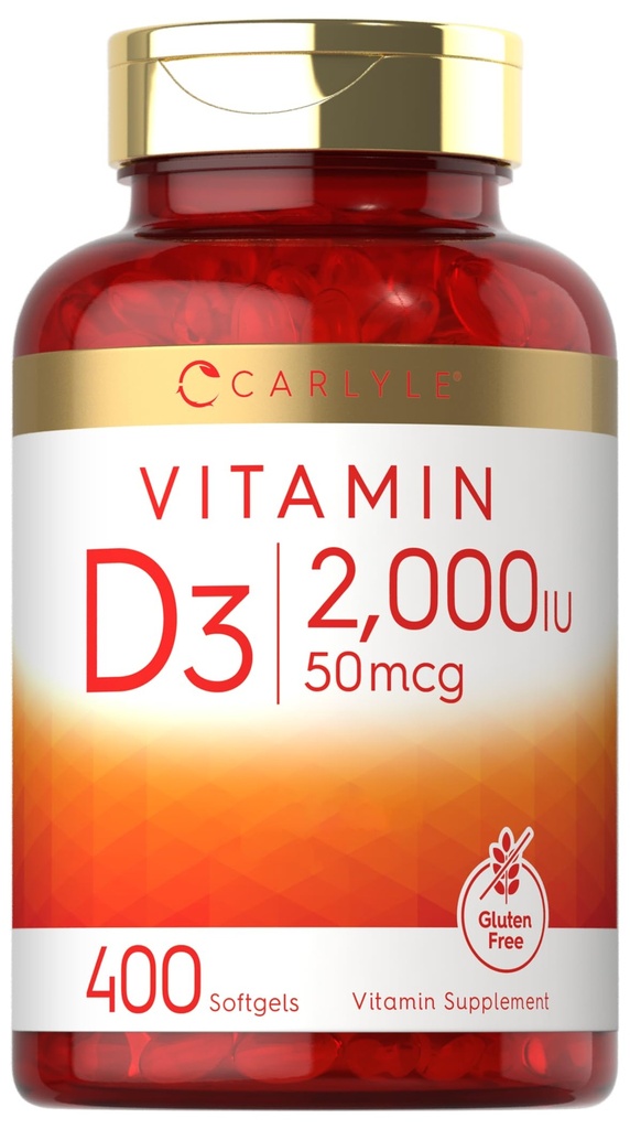 Carlyle Vitamin D3 2000IU Softgels | 400 Count | Non-GMO, Glutenfreie Formel | 50 mcg | Vitamin D Supplement