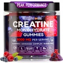 Creatine Monohydrate Gummi 6500mg pro Servierung für Herren & Frauen - 120 Gummi X5 Stärke Zucker freie Kaubare Kreatin für Muskelaufbau, Muskelkraft, Pre-Workout Supplement (Blueberry)