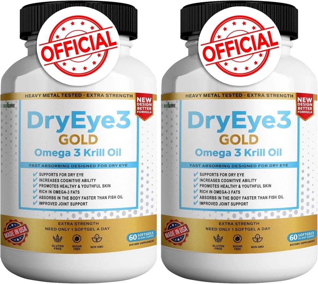 Dry Eye 3 Gold Omega 3 Krill Öl Extra Strength, 60 Softgels, Dry Eye Support, Non-GMO, Glutenfrei, Zuckerfrei (2)