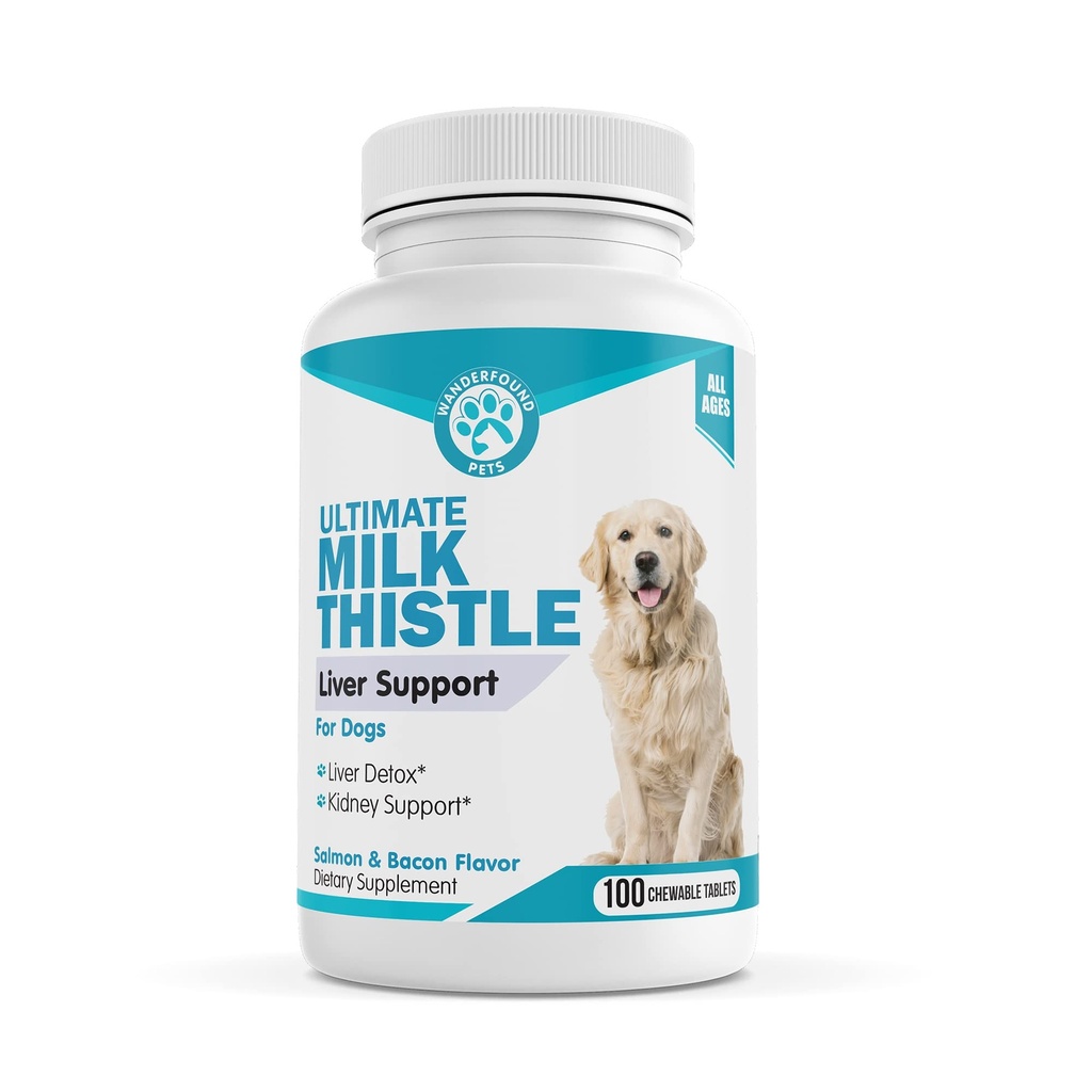 Wanderfound Haustiere Milchdistel für Hunde – Tasty Salmon & Bacon Flavored Natural Liver Unterstützung für Haustiere – Kidney Cleanse Detox & Repair Formula Hergestellt in den USA – 100 Chewable Tablets