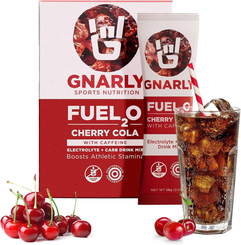Combustible alimentaire Gnarly2O en poudre d'électrolyte, cerise Cola – Solution d'électrolyte, combustible, reconstitution et récupération – Combustible2O Endurance Nutrition – Cerise Cola, 10-Pack
