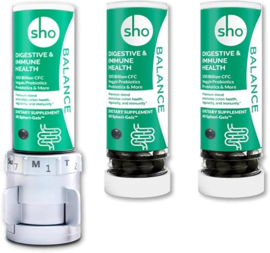 SHO Balance 100 Billion CFU Prebiotics & Probiotics für IBS, Bloating, Constipation, Digestive Health, Gut Health & Weight Loss Vegan Supplement für Frauen & Männer mit 2 Nachfüllflaschen