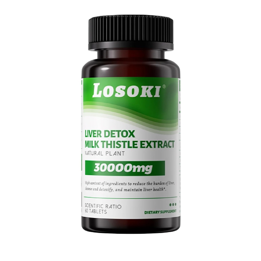 Supplément de désintoxication du foie, 30 000 mg Extrait de chardon, curcuma, artichaut et glutathion – Soutient la santé du foie et la fonction antioxydante – 60 comprimés