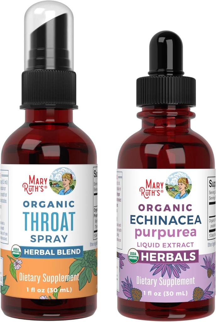 MaryRuth Organics Throat Spray (Unflavored) & Echinacea Purpurea Tropfen | USDA Organic, Clean Label Project Verified® | Vitamine für Bedrohungsentlastung, Immunität & Gesamtgesundheit | Vegan, Non-GMO