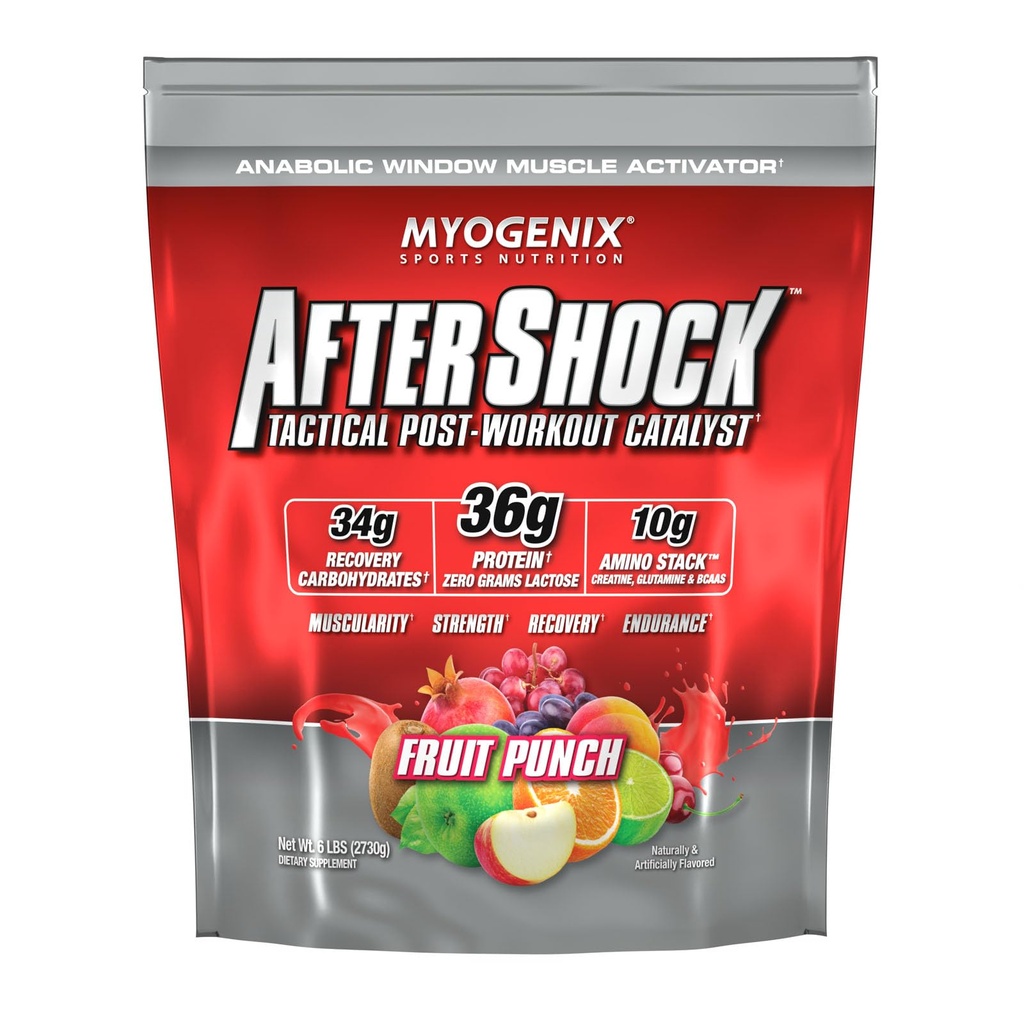 Myogenix Aftershock Post Workout — Muskelwachstum Whey Protein Pulver — beschleunigt Muskelwachstum und Erholung — Unterstützt Gelenke Gesundheit und Wiederholen Glykogen — Frucht-Punch, 6 lbs