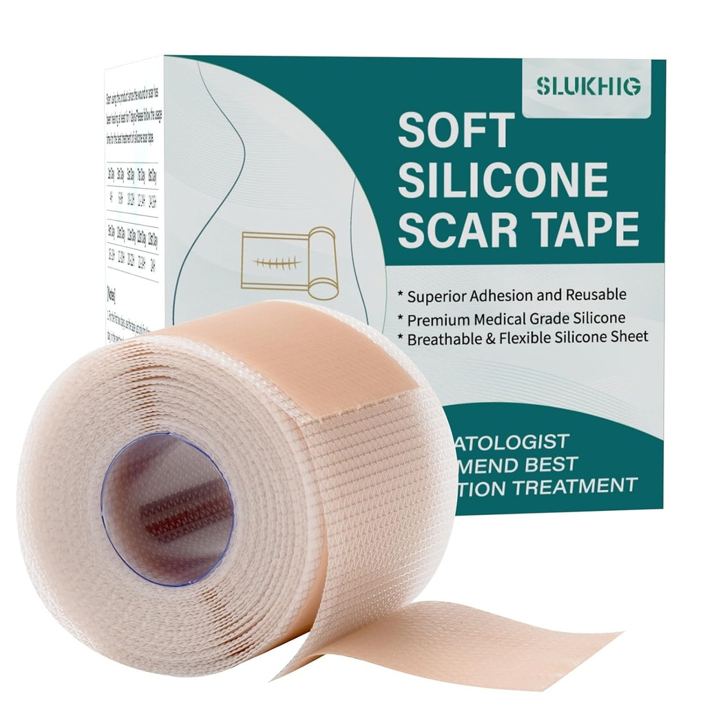 Silikon Narbenblätter (1.6"x 79" Roll-2M), Silikon Narbenband für Narbenentfernung Behandlung, wiederverwendbare Silikon Narbenstreifen für C-Section, Keloid, Burn, Akne, chirurgische Narben