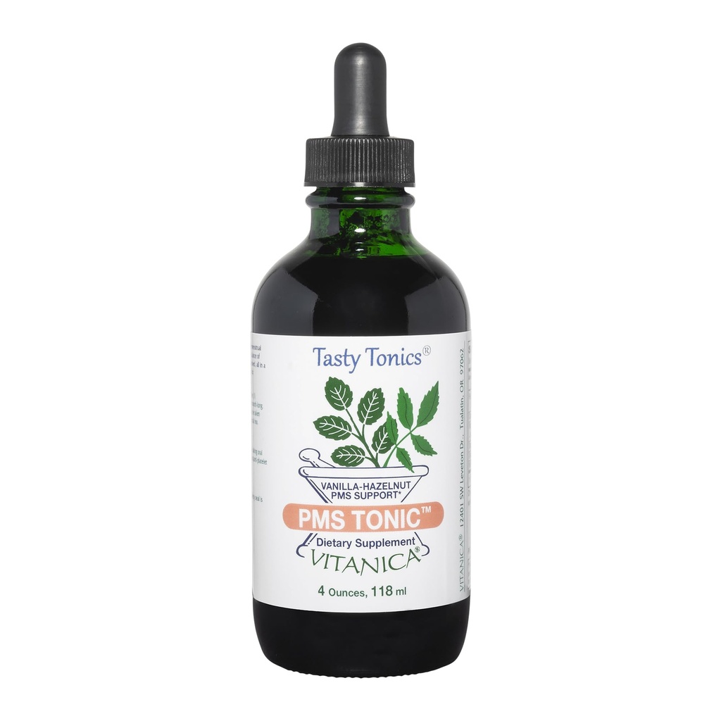 Vitanica PMS Tonic, Premenstrual Support and Relief, Saint Johns Wort, Dong Quai, Chaste Tree Berry, Wild Yam et plus, Vegan, 4 Ounce