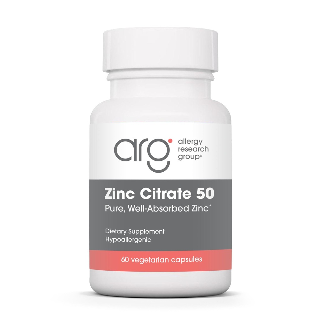 Allergy Research Group Zink Citrate Supplement - Zink für Männer & Frauen, Immununterstützung, Reine, gut absorbierte, gut tolerierte, Trace Mineral, 50mg Vegetarische Kapseln - 60 Zähler