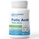 Puregen Labs Folsäure 1000 mcg Tabletten | Vitamin B9 | Non-GMO | Gluten Free | Made in USA | Wert Größe 1000 Tabletten