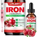 Flüssige Eisen Ergänzung für Frauen Männer & Kinder Multivitamin Eisen Tropfen mit Folat, Vitamin C, B6, B12, Zink für Anämie, Eisenmangel, Blut Builder, Energie - Natürliche Granatapfel Flavor, Vegan 2 Fl Oz