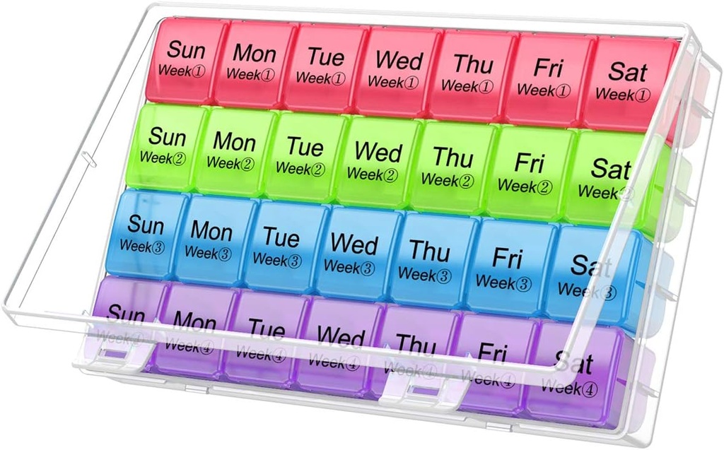 Große monatliche Pille Organizer 28 Tage Medication Organizer Lagerung von Woche,Extra große Komponenten Dust-Proof Pillen Fall Medikamente Reminder Travel Container für Vitamine/Fish Oil/Supplements