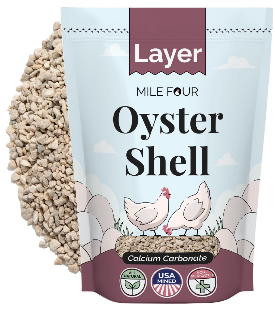 Mile Four Oyster Shell für Hühner - Kalziumergänzung für Hühner, 100% natürliches Kalkstein Kalziumkarbonat, starke Eierschale & Knochen Booster, 4 lbs
