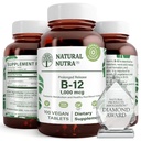Vitamine naturelle Nutra B12 1000 mcg, Promouvoir la santé cardiaque et nerveuse, Cobalamine B12 Supplément, Phosphate de calcium, Aide dans la santé métabolique, Absorption optimale, Sans gluten, Sans sucre, 100 comprimés végétaliens