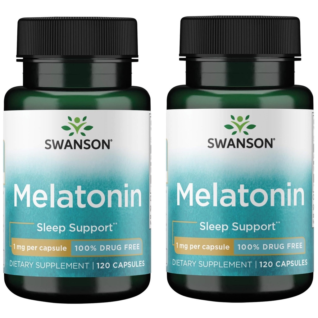 Swanson Melatonine - Supplément à base de plantes - Sommeil et relaxation - 120 capsules, 1mg chacune (2 boîtes)