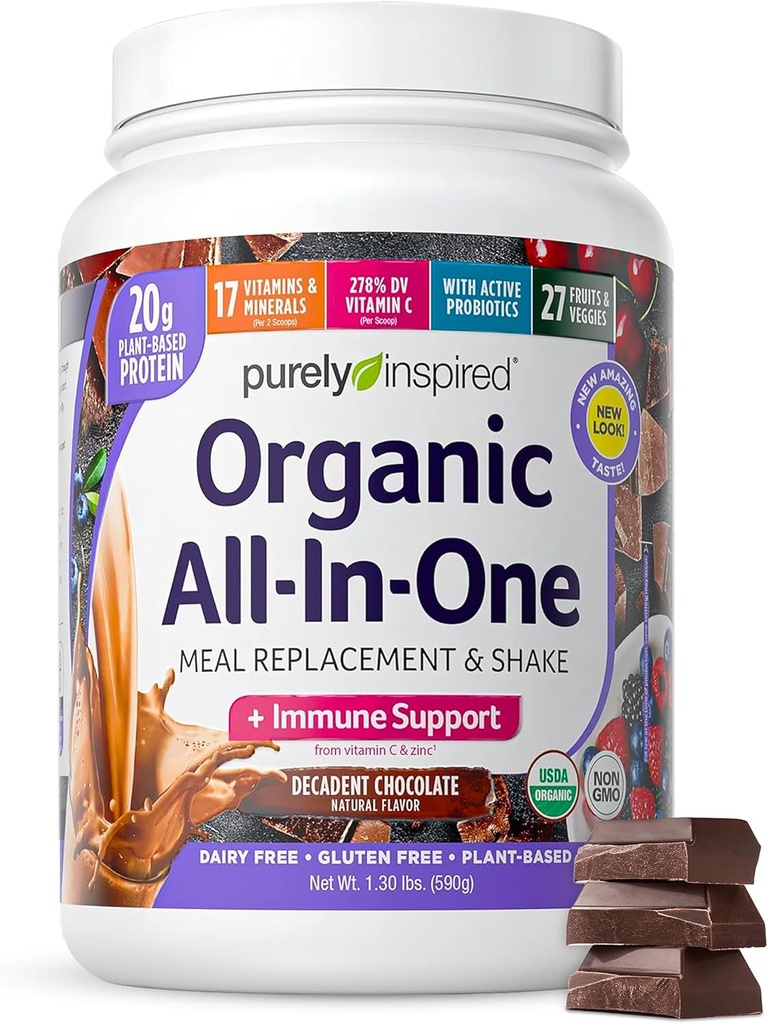 Poudre de protéines végétales pour hommes et femmes, chocolat décadent (14 portions) - Poudre de protéines organiques à base de plantes pour shakes et smoothies - substitut de repas nutritionnel sans gluten