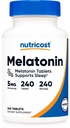 Nutricost Melatonine 5mg, 240 comprimés - 5mg par portion, sans OGM, sans gluten