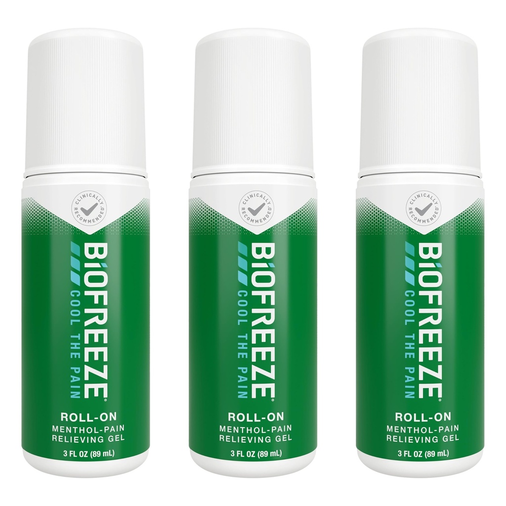 Biogelez Roll On Pain Relief pour le genou, le cou, la hanche, l'articulation, l'épaule et le simple mal de dos, Arthrite Pain Reliever, Soulagement musculaire douloureux, Roll On Menthol Gel 3 Fl Oz (paquet de 3)